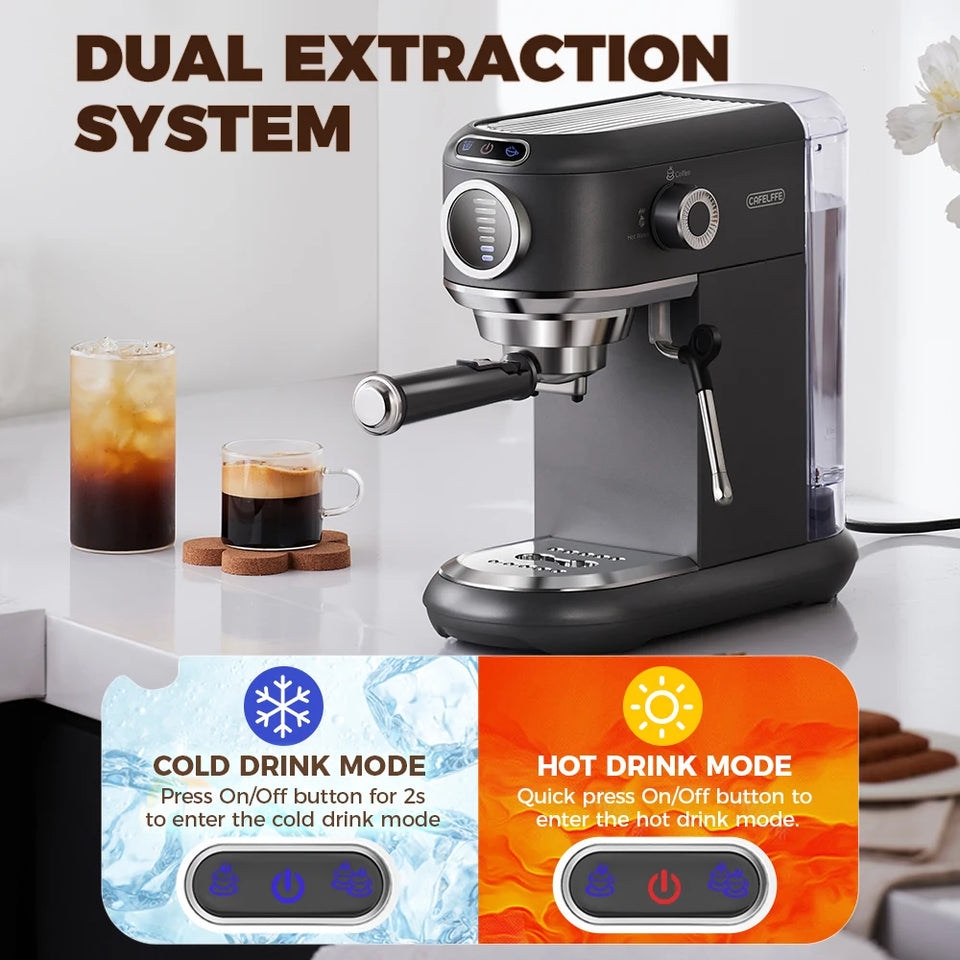 CAFELFFE 19 Bar Semi-Automatic Espresso Coffee Machine Hot/Cold Mode NS/DG/ESE Pod Capsule Powder Electric 4-IN-1 for Household