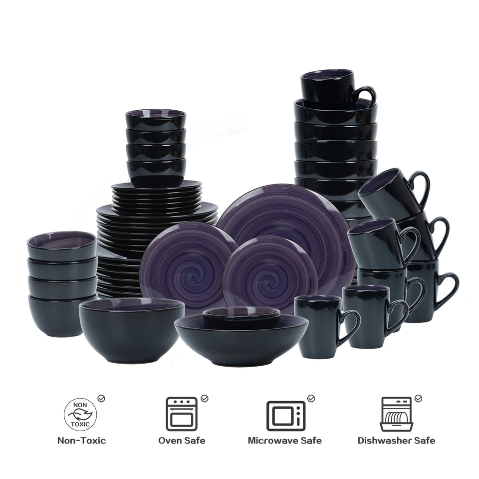 56pc Handpainted Elegant Purple Ceramic Dinner Plate High Quality Kitchen Coffee Mug Premium Dinnerware Sets Party Festival