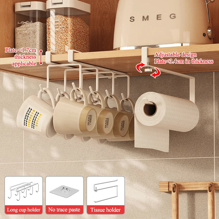 Punch-free Cabinet Lower Hook Kitchen Storage Coffee Cup Kitchen Utensils Hanger Upside Down Drip Cup Rack