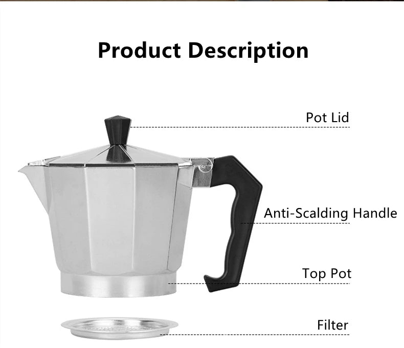 Alloy Mocha Pot 1 Cup 50ml Home Coffee Pot Household Octagonal Moka Coffee Tools