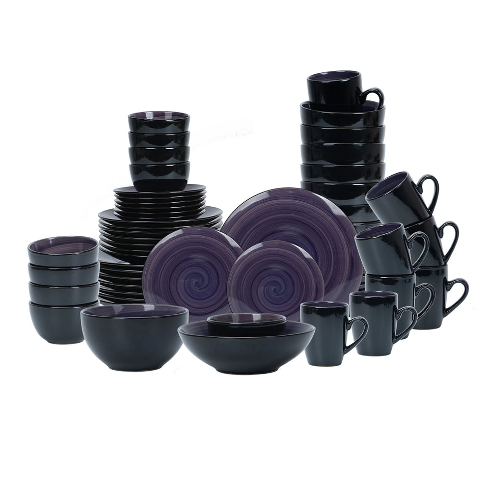 56pc Handpainted Elegant Purple Ceramic Dinner Plate High Quality Kitchen Coffee Mug Premium Dinnerware Sets Party Festival