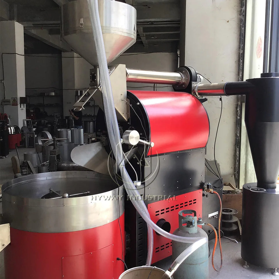 HW-60kg Double Drum Cast Iron Stainless Steel Gas Hot air Heating Commercial Coffee Roasters Coffee Bean Coffee Roaster Machine