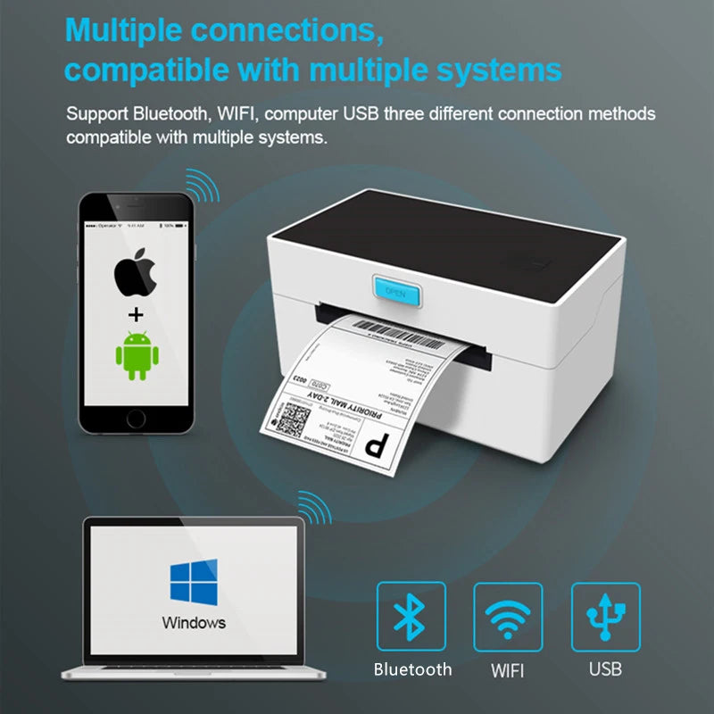 4 Inch Logistics Courier Order Sku Mail 100 X 150 Inkless Barcode QR Code Shipping Label Printer 4X6 Blue Tooth Thermal Printers