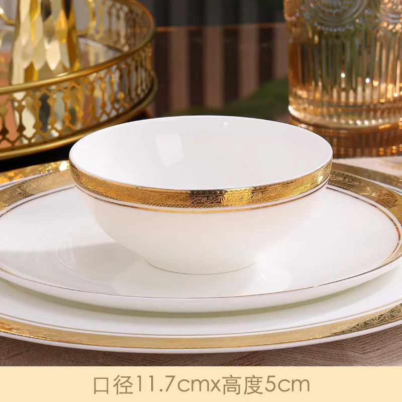 Luxury Nordic Embossed Gold Dinner Set Porcelain Bowl Dishes Plates Coffee Cup Teapot Tableware Sets