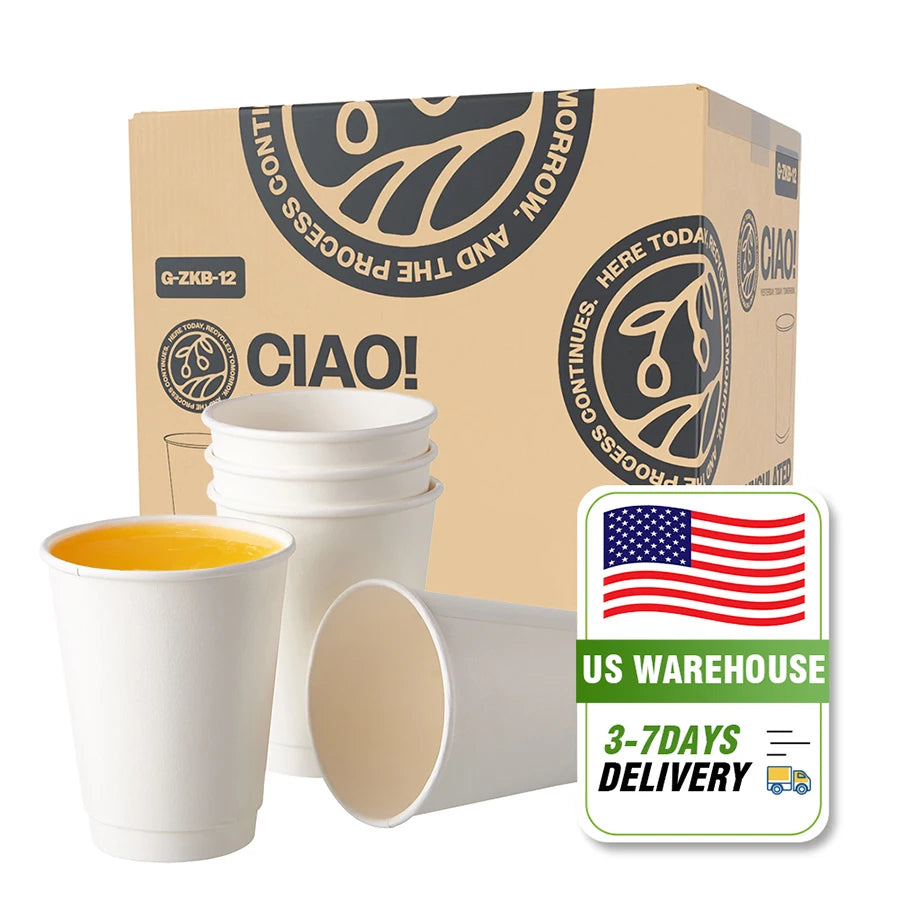 12oz Disposable Double Wall Paper Hot Drinking Cups Takeaway Leakproof Paper Coffee Cup (500pcs/case)