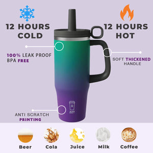 40oz Water Bottle  Insulated Stainless Steel Tumbler Luxury Reusable Beer Mug Cup with Handle and Lid for Parties and Fitness
