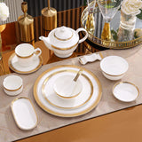 Luxury Nordic Embossed Gold Dinner Set Porcelain Bowl Dishes Plates Coffee Cup Teapot Tableware Sets