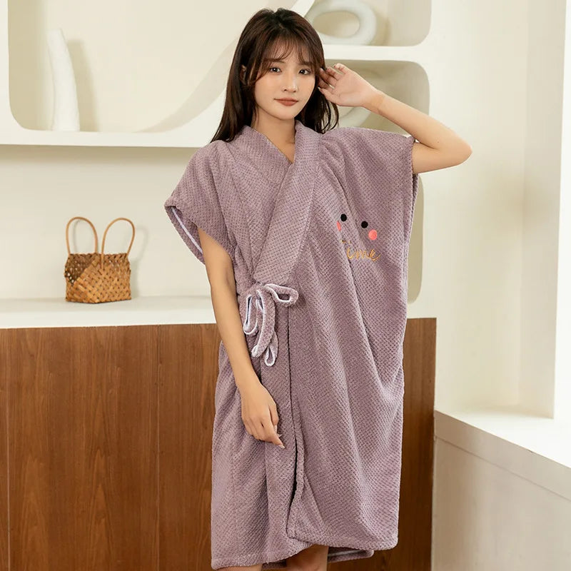 Factory  Coral Velvet Wearable Bath Towel Bathrobe Thickened Soft Water Absorbing Women Cross Strapped Skirt Family Bathroom