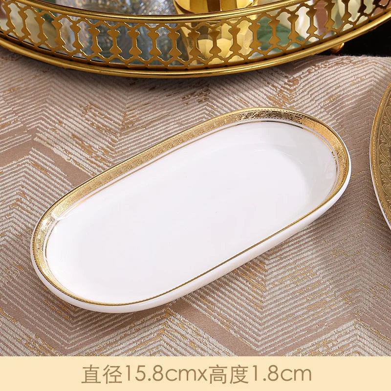 Luxury Nordic Embossed Gold Dinner Set Porcelain Bowl Dishes Plates Coffee Cup Teapot Tableware Sets