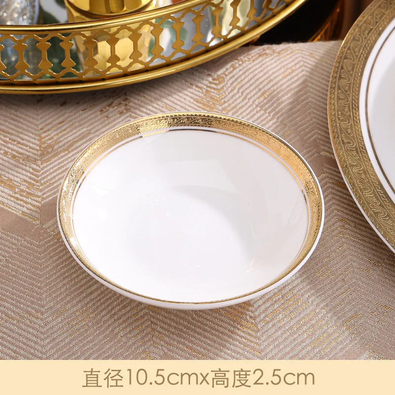 Luxury Nordic Embossed Gold Dinner Set Porcelain Bowl Dishes Plates Coffee Cup Teapot Tableware Sets