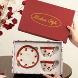 Porcelain Tea Cups and Saucers Set of 2 Flower Pattern Coffee Cup Wedding Ceramics Drinkware