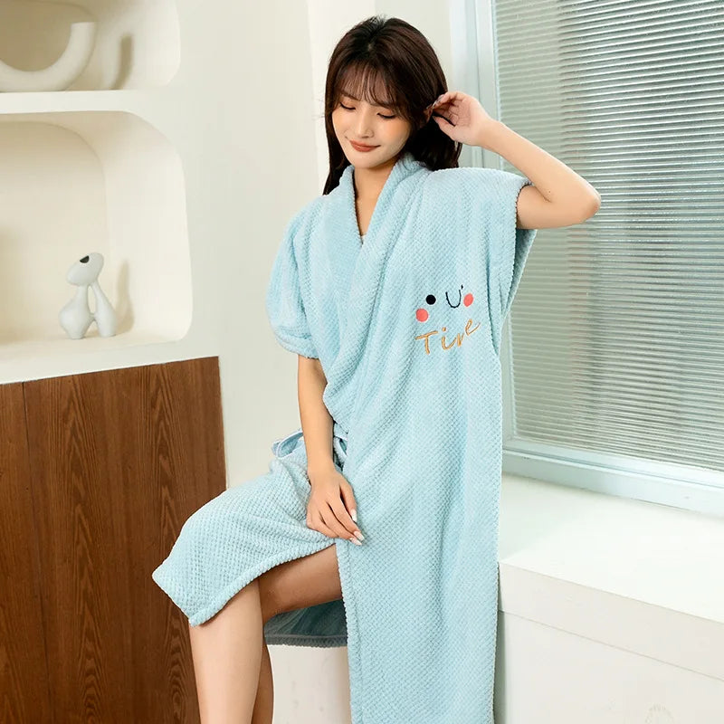 Factory  Coral Velvet Wearable Bath Towel Bathrobe Thickened Soft Water Absorbing Women Cross Strapped Skirt Family Bathroom