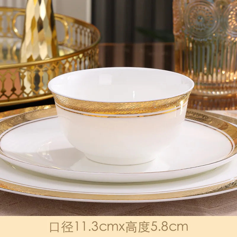 Luxury Nordic Embossed Gold Dinner Set Porcelain Bowl Dishes Plates Coffee Cup Teapot Tableware Sets