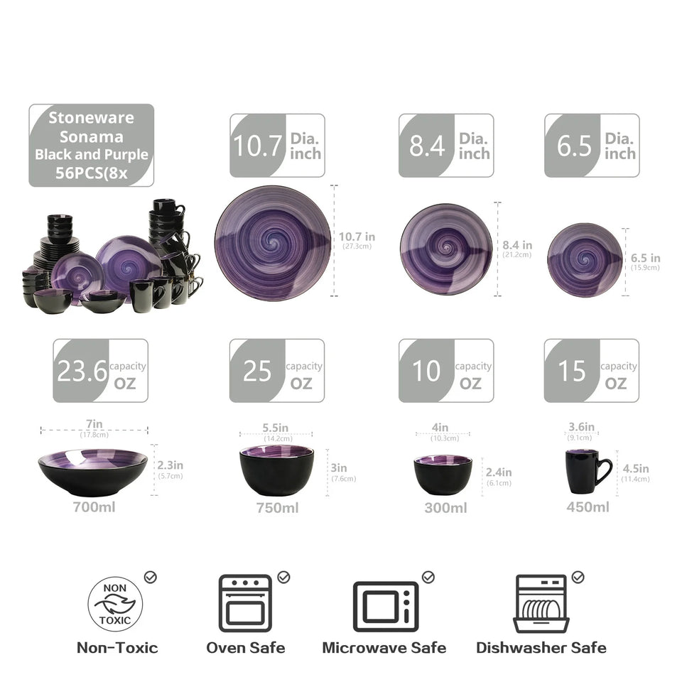 56pc Handpainted Elegant Purple Ceramic Dinner Plate High Quality Kitchen Coffee Mug Premium Dinnerware Sets Party Festival