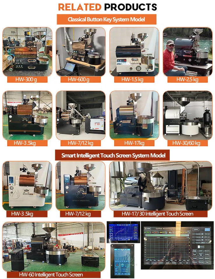 HW-17kg 15kg Double Drum Cast Iron Stainless Steel Gas Hot air Heating Coffee Roasters Coffee Bean Coffee Roaster Machine