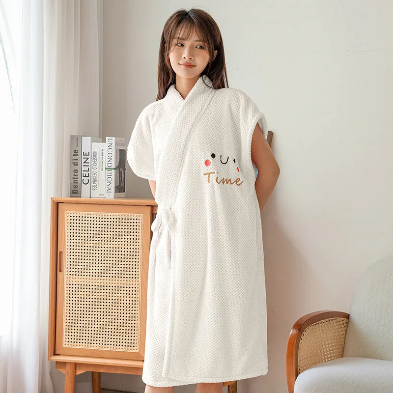 Factory  Coral Velvet Wearable Bath Towel Bathrobe Thickened Soft Water Absorbing Women Cross Strapped Skirt Family Bathroom
