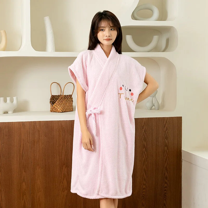 Factory  Coral Velvet Wearable Bath Towel Bathrobe Thickened Soft Water Absorbing Women Cross Strapped Skirt Family Bathroom