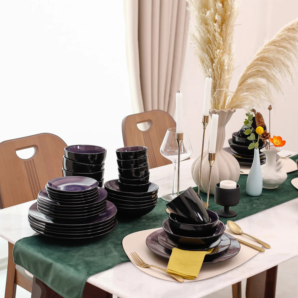 56pc Handpainted Elegant Purple Ceramic Dinner Plate High Quality Kitchen Coffee Mug Premium Dinnerware Sets Party Festival