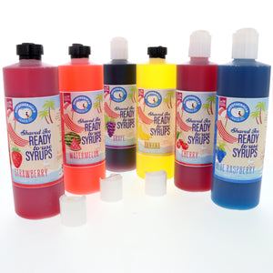 Snow Cone and Shaved Ice Syrup - Variety 6 Pack Pints (16 Fl Oz Each) - Strawberry, Watermelon, Grape, Banana, Cherry, Blue Raspberry - Non-Gmo 100% Pure Cane Sugar