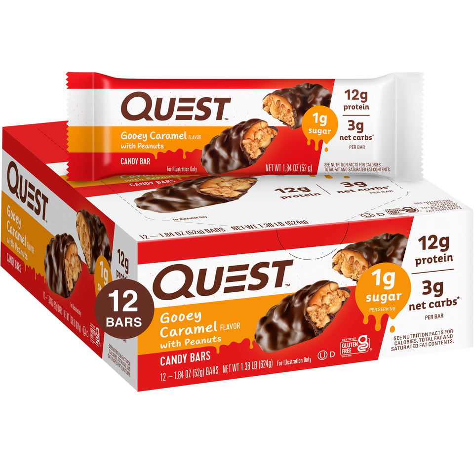 Quest Protein Candy Bar Snacks, Gooey Caramel and Peanuts Flavor, 12 Count