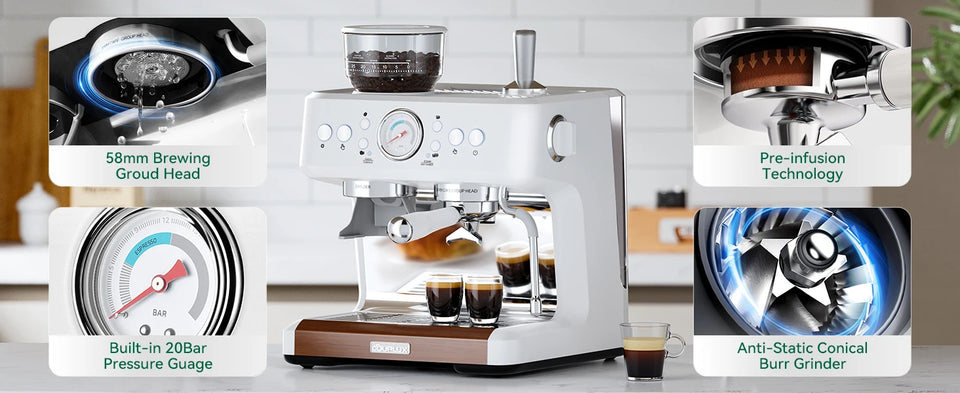 Coffee and Espresso Maker Combo All in One Coffee Machine, 20 Bar Cafe Espresso Machine with Milk Frother for Latte Cappuccino