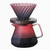 ABKWCoffee Filter Hand Drip Pot Percolators Borosilicate Glass Pour Coffee Tea Set with Walnut Handle