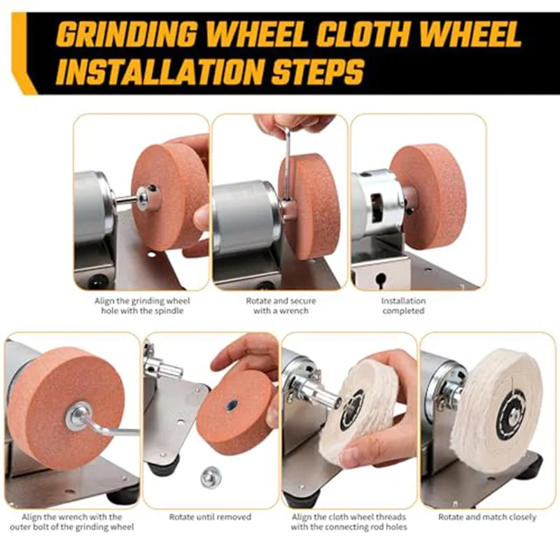 Mini Bench Grinder with 3 Wheels, Electric Multi-Purpose Grinding Machine for Metal, Wood, Knife Making, Jewelry Buffing, 6.3 x