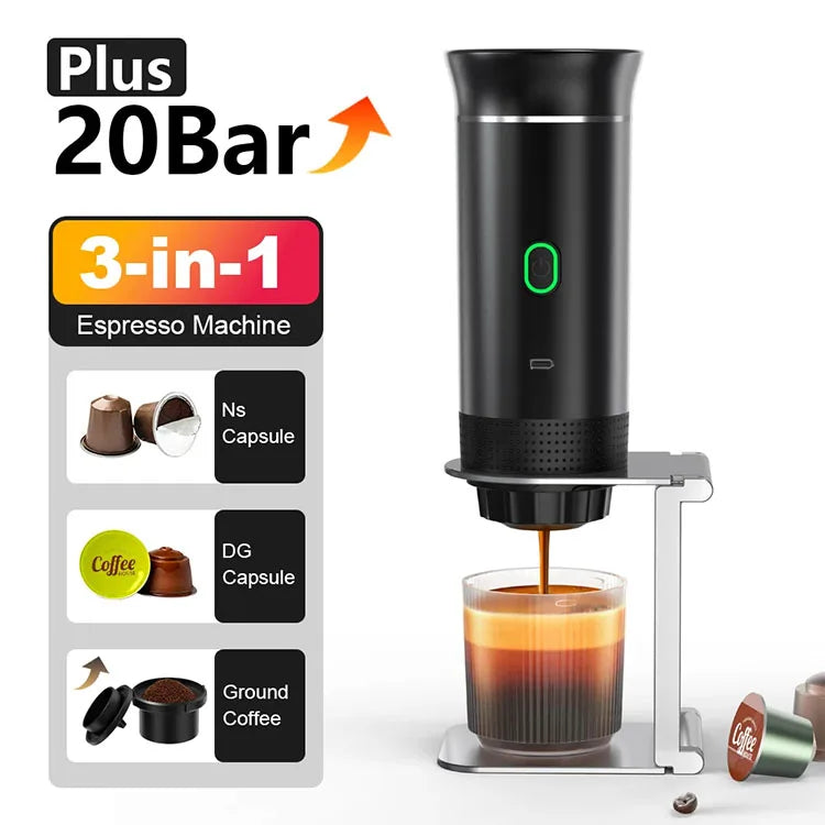 Portable 3-In-1 Coffee Machine Hot And Cold Water Manual Espresso Machine Compatible With Capsules And Powders Of All Sizes