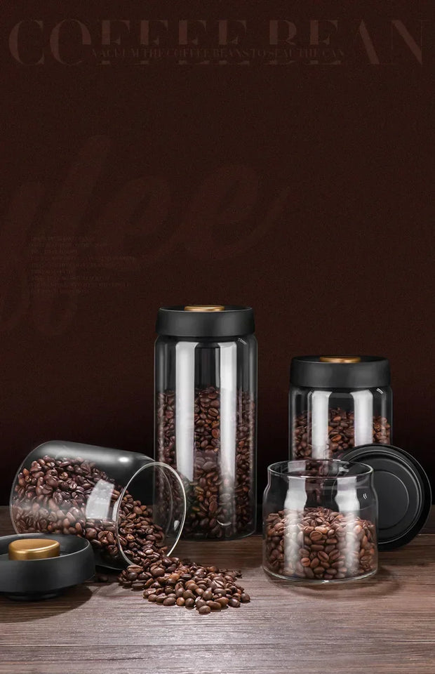 Coffee Can Manual Vacuum Moisture-proof Storage Jar Kitchen High Borosilicate Glass Tea Jar Coffee Bean Storage Sealed Jar