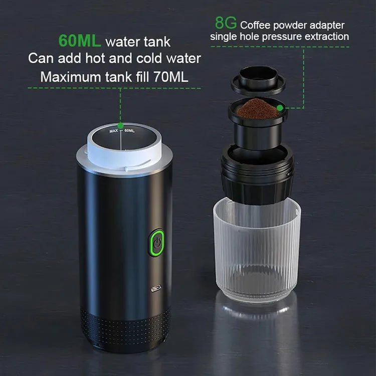 Portable 3-In-1 Coffee Machine Hot And Cold Water Manual Espresso Machine Compatible With Capsules And Powders Of All Sizes