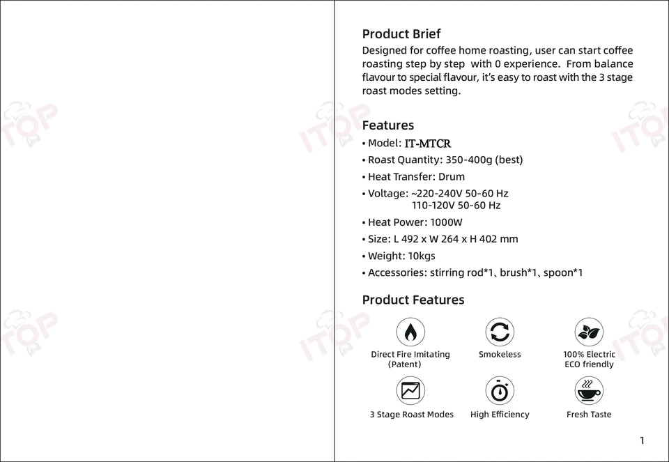 ITOP CBR Electric Coffee Bean Roaster Commercial Roaster Automatic Roasting Machine with 3 Baking Curve Grain Dryer 110V 220V