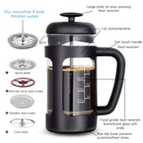 Easyworkz French Press  Coffee Tea Maker with Borosilicate Glass,Soft Grip Handle