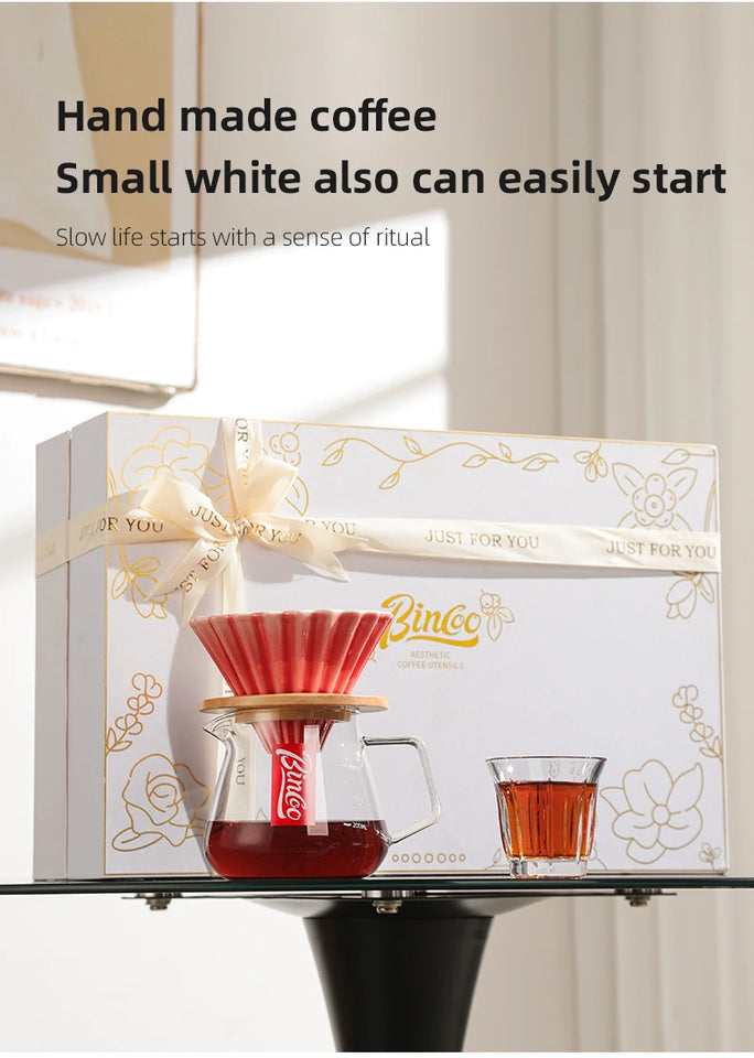 Bincoo Hand Brewed Coffee Pot，Ceramics Filter Cup， Sharing Pot，Hand Brewed Coffee Gift Box Set，Home Barista Kitchen Accessories