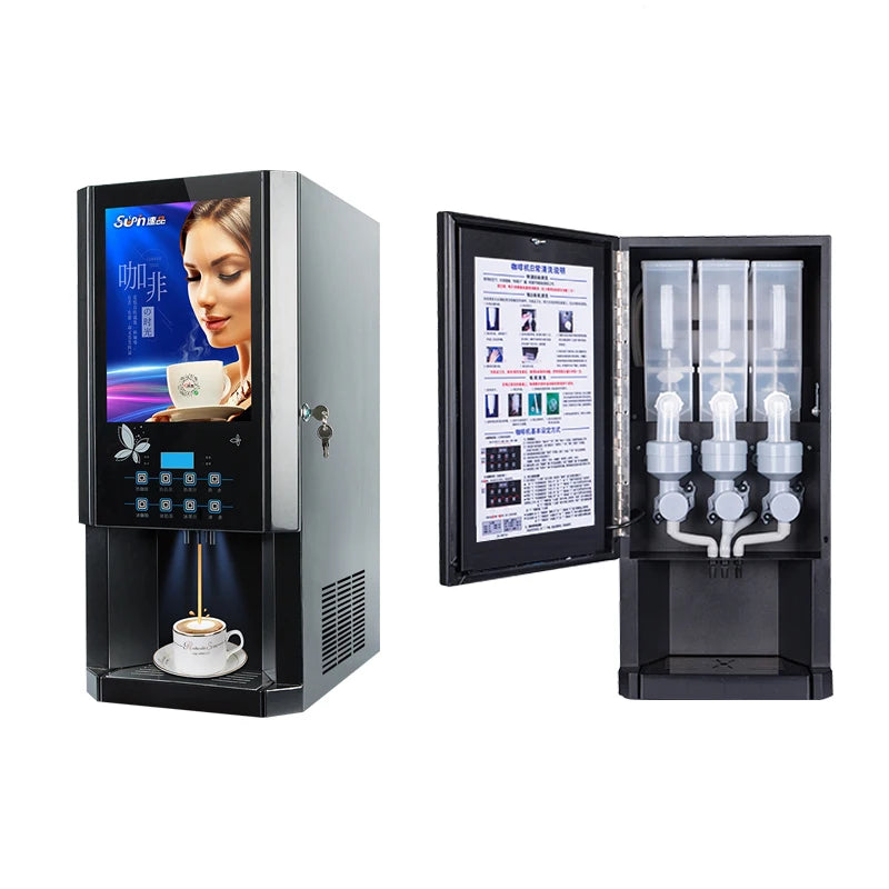 Automatic 3 hot 3 cold instant coffee machine self-service drinks fully automatic coffee vending machine