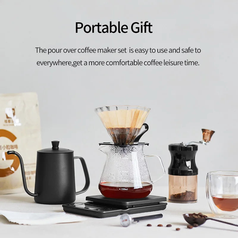 10 Pieces/Set of Travel Coffee Accessories Set Including PU Bags Manual Grinding Cups Filter Cups and Other Outdoor Coffeeware