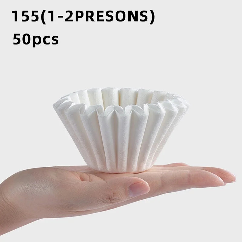 Coffee Filter Papers 50 Sheets 1-2Cups 3-4Cups Paper Filter #155  #185 Pour Over Coffee Dripper & Wave Dripper Barista Tools