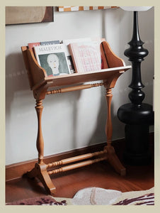 Solid Wood Art Shelf Display Stand Living Room Floor Display Rack Magazine Rack Organizer Small Bookcase Room Wooden Furniture