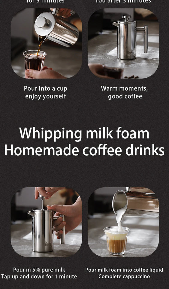 BINCOO 350ml/800ml/1000ml Coffee Maker Pot French Press Coffee Maker Stainless Steel Double Walled Insulated Coffee Maker Pot