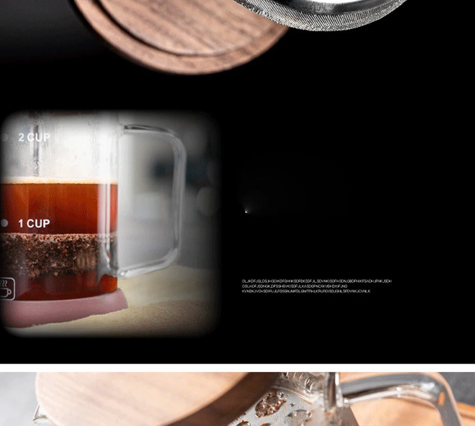 Coffee Pot French Press Coffee Maker Black Walnut Tea Brewer High Borosilicate Glass Coffee Pot  Coffee Accessories