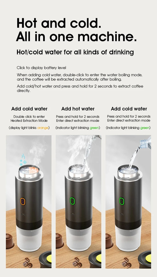 Portable 3-In-1 Coffee Machine Hot And Cold Water Manual Espresso Machine Compatible With Capsules And Powders Of All Sizes