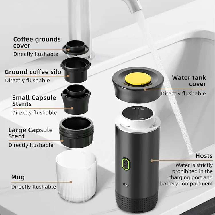 Portable 3-In-1 Coffee Machine Hot And Cold Water Manual Espresso Machine Compatible With Capsules And Powders Of All Sizes