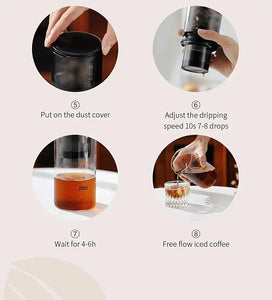 Protable Glass Drip Filter Ice Drop Coffee Maker Cold Brew Dutch Coffee Maker Pot Specialized Barista with 100pcs Filter Paper