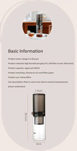 Protable Glass Drip Filter Ice Drop Coffee Maker Cold Brew Dutch Coffee Maker Pot Specialized Barista with 100pcs Filter Paper