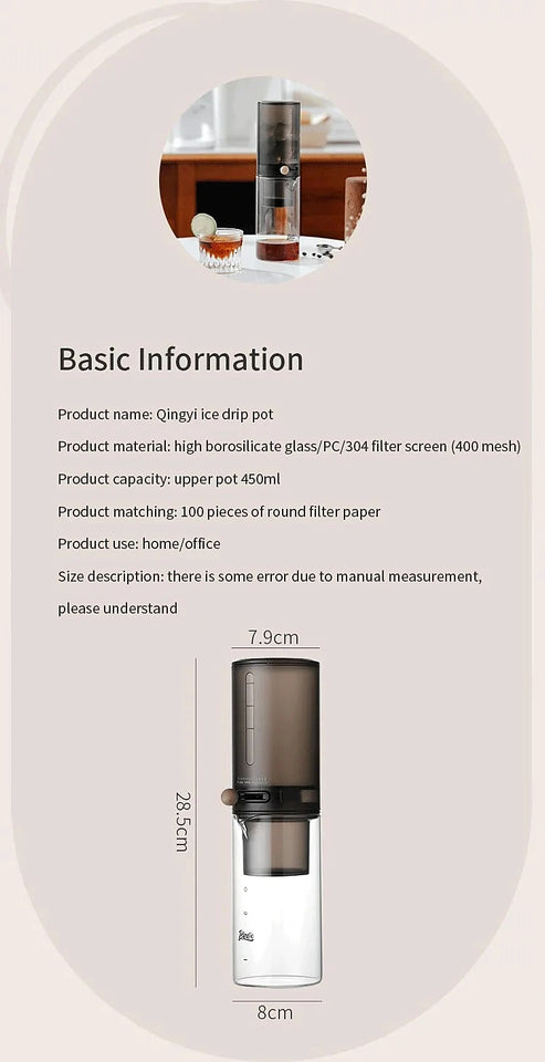 Protable Glass Drip Filter Ice Drop Coffee Maker Cold Brew Dutch Coffee Maker Pot Specialized Barista with 100pcs Filter Paper