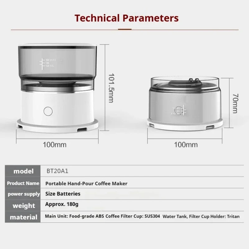 Electric Coffee Maker Portable Mini Coffee Machine 304 Stainless Steel Hand Rushing Coffee Pot for Travel Portable Home Brew Pot
