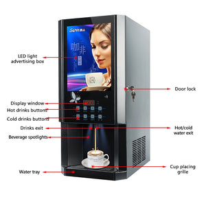 Automatic 3 hot 3 cold instant coffee machine self-service drinks fully automatic coffee vending machine