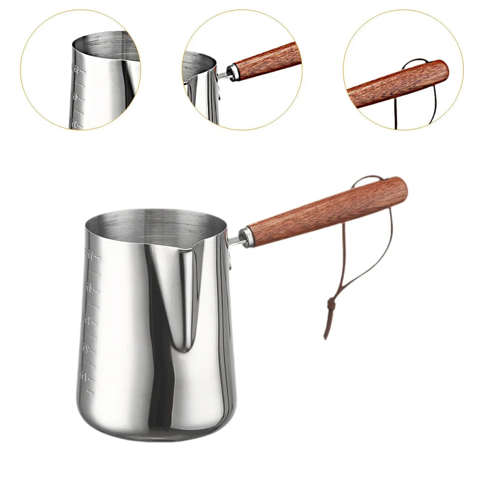 Turkish Warmer Coffee Pot Boiling Pot with Spout Chocolate Melting Pan Milk Frothing Pitcher for Home Kitchen Bar Restaurant