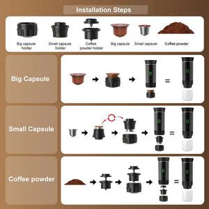Portable 3-In-1 Coffee Machine Hot And Cold Water Manual Espresso Machine Compatible With Capsules And Powders Of All Sizes