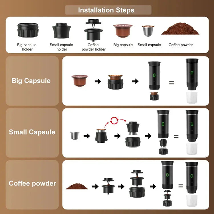 Portable 3-In-1 Coffee Machine Hot And Cold Water Manual Espresso Machine Compatible With Capsules And Powders Of All Sizes