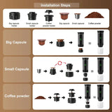 Portable 3-In-1 Coffee Machine Hot And Cold Water Manual Espresso Machine Compatible With Capsules And Powders Of All Sizes